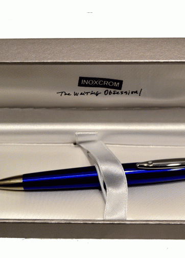 Boligrafo Inoxcrom ovalado plata y azul personalizable