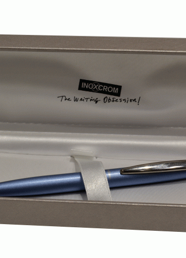 Boligrafo Inoxcrom ovalado azul perla personalizado